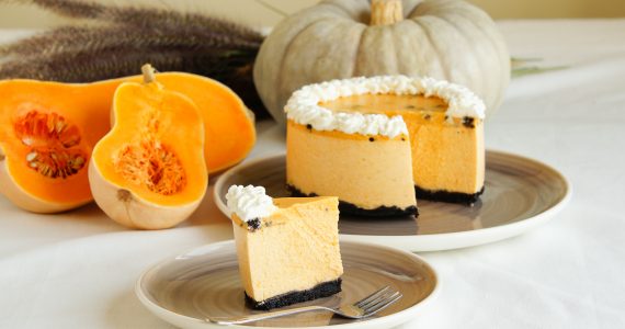 pumpkin souffle cake with oreo crumbs