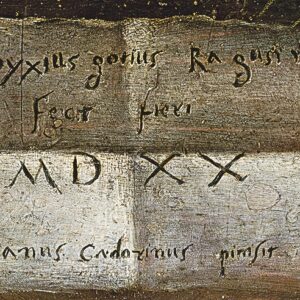 Particolare cartiglio con firma Pala Gozzi.