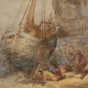 Isabey_Bateau et personnages, sur la rive