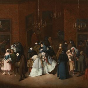 mostra a Brescia racconta la Venezia del Settecento attraverso Tiepolo, Longhi e Guardi - Pietro Longhi (Pietro Falca detto) (Venezia 1701 – 1785), Il Ridotto in Venezia, 1750 ca., olio su tela