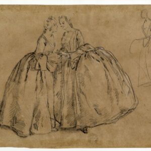 mostra a Brescia racconta la Venezia del Settecento attraverso Tiepolo, Longhi e Guardi - Pietro Longhi (Venezia 1701-1785), Due dame che si salutano; Dama, carboncino e gessetto bianco su carta marrone