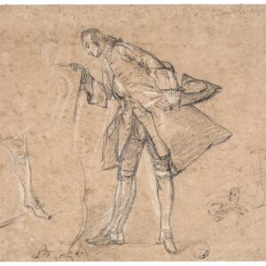 mostra a Brescia racconta la Venezia del Settecento attraverso Tiepolo, Longhi e Guardi - Pietro Longhi (Venezia 1701-1785), Gentiluomo che si appoggia a un seggiolone, carboncino e gessetto bianco su carta marrone incollata su cartoncino