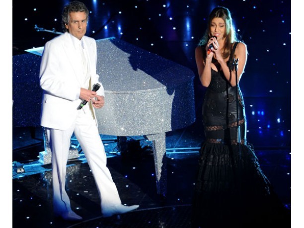 Belen Rodriguez e Cristian De Sica a Sanremoo